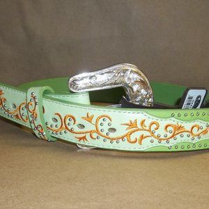 Nocona Belt Co Women's Western Lime Green Rhinestone / Embroider Belt Size 28